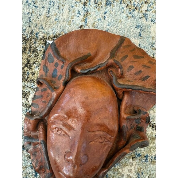 Haiti Leather Molded Face Sculpture Hand Tooled Mask Wall Art 9x7 Detailed - Picture 7 of 7